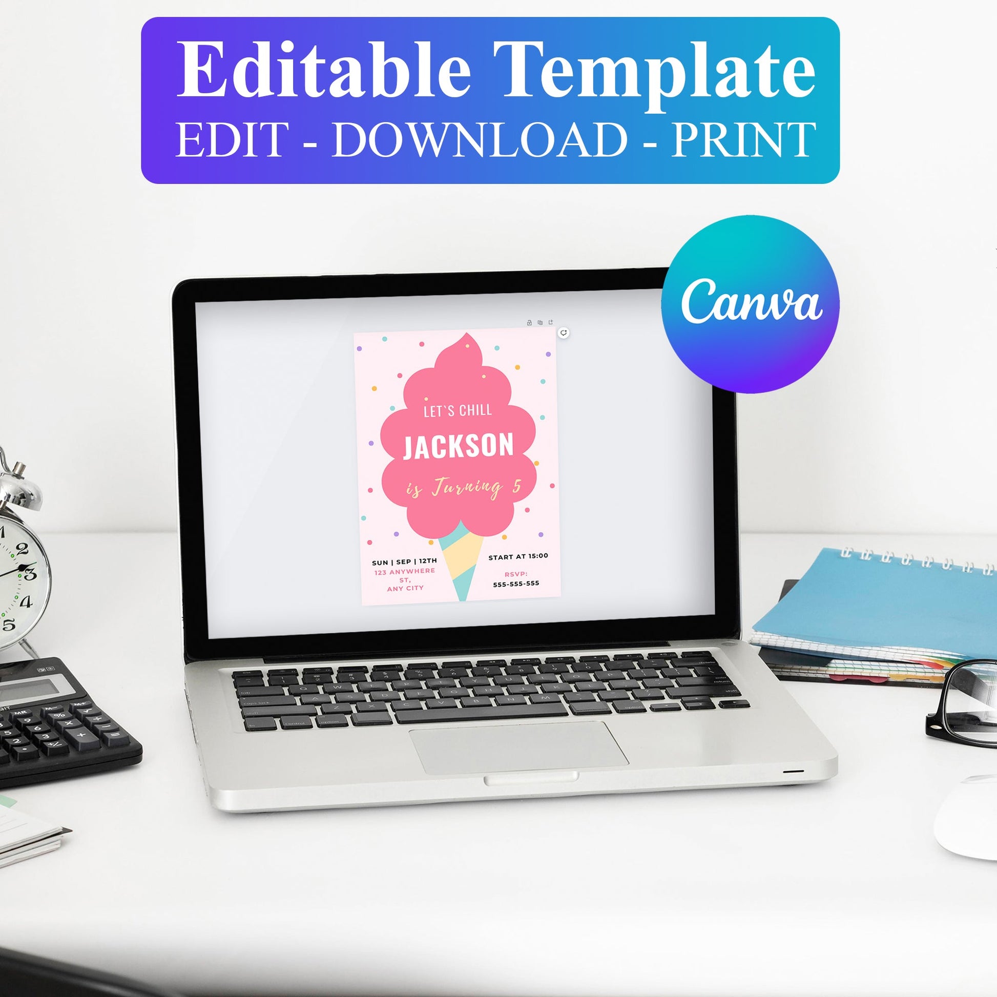 Snow Cone Party Invite | Snow Cone Birthday Invitation Canva Template CreativeRino