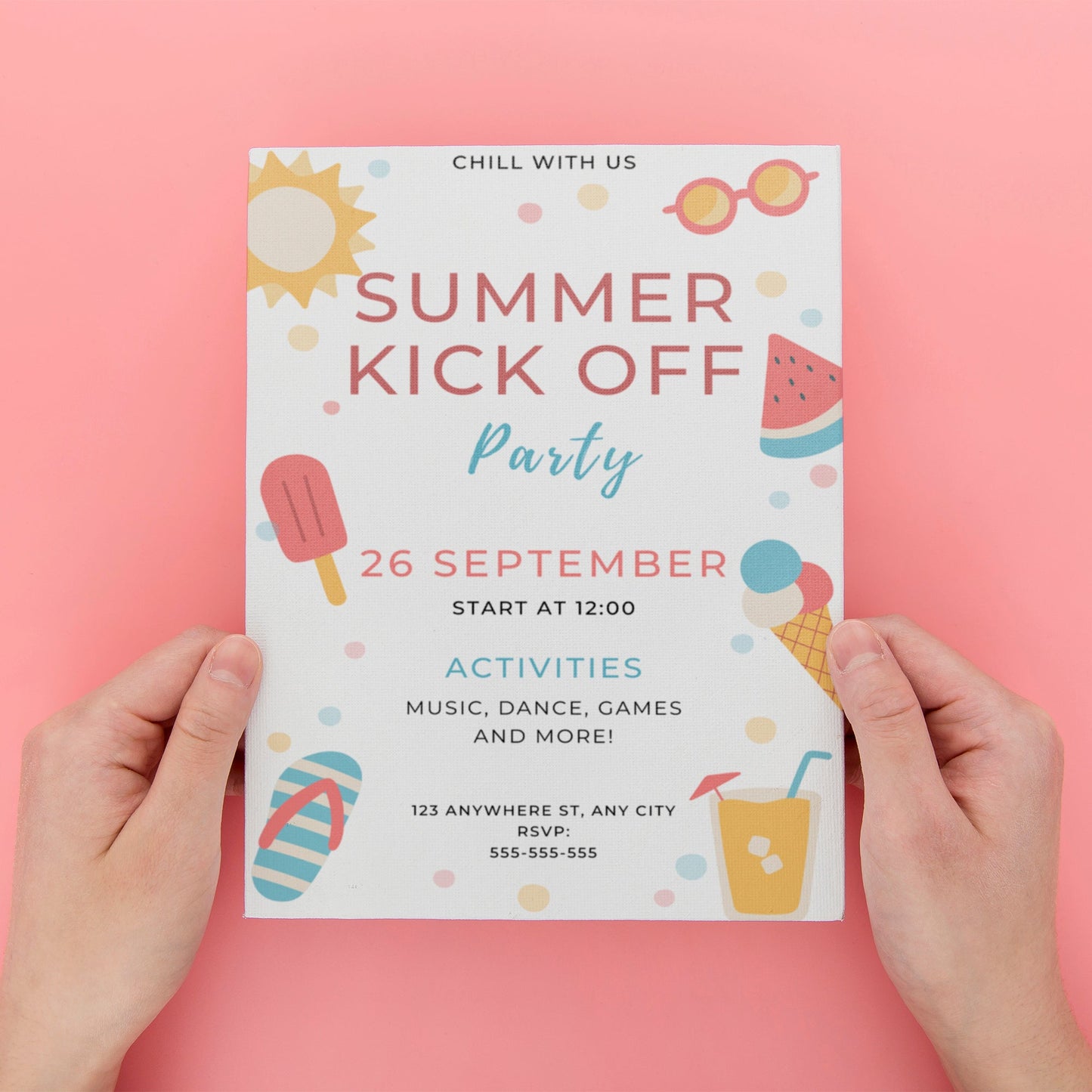 Summer Kick Off Party Invite | End of Summer Party Invitation Canva Template CreativeRino