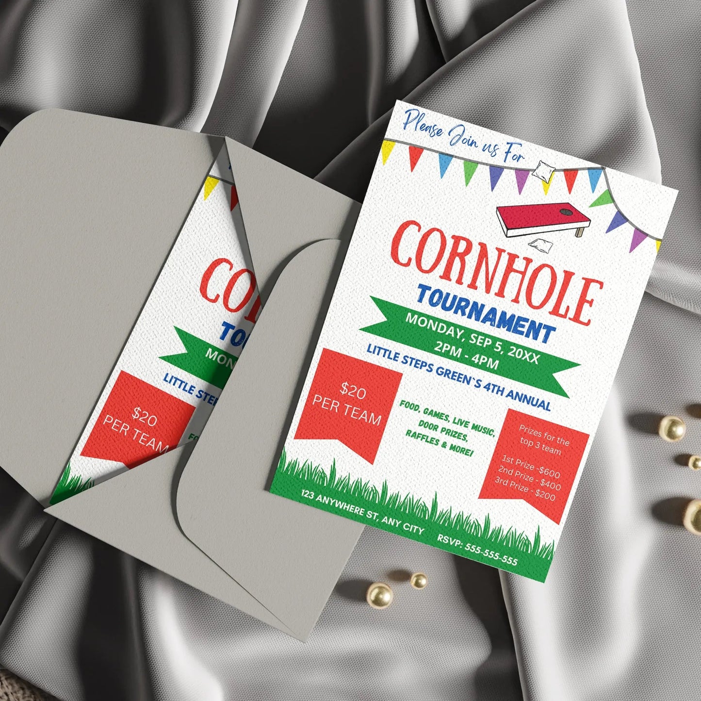 Cornhole Tournament Flyer Template | Cornhole Tournament Fundraiser Flyer Invite CreativeRino