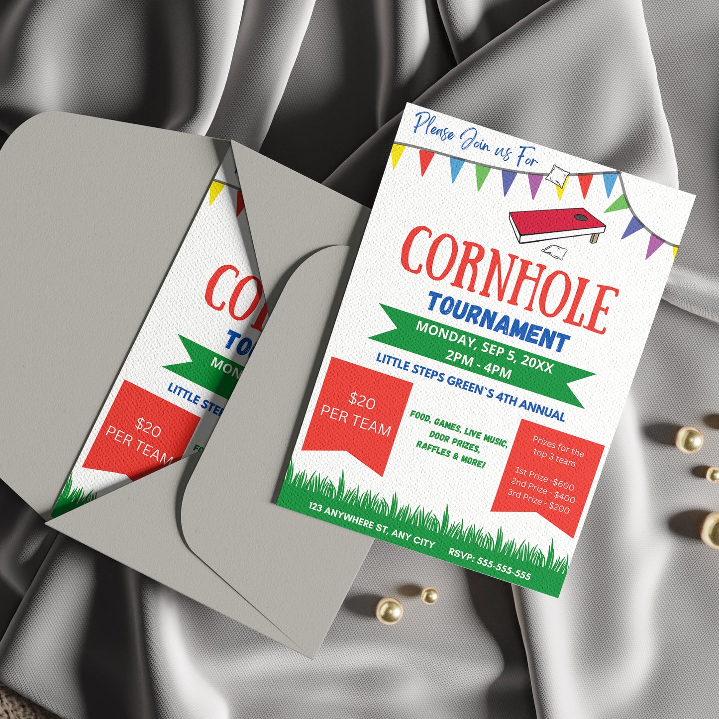 Cornhole Tournament Flyer Template | Cornhole Tournament Fundraiser Flyer Invite