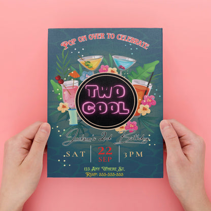Two Cool Party Invitation | Two Cool Birthday Invite Canva Template CreativeRino