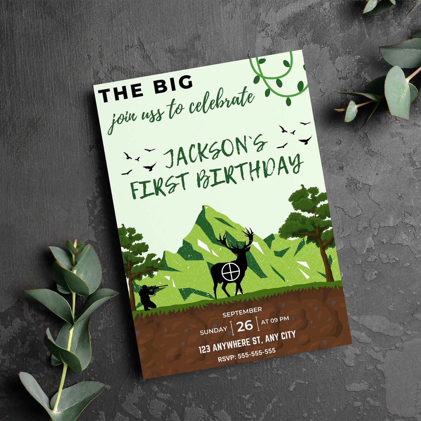 The Big One Hunting Birthday Invitation Template