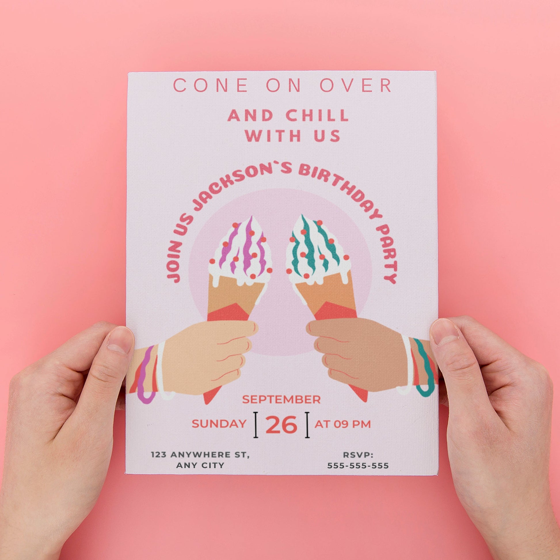 Snow Cone Birthday Party Invitation | Snow Cone Invite Canva Template CreativeRino