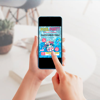 Kawaii Kitty Pool Birthday Party Invitation Template - CreativeRino