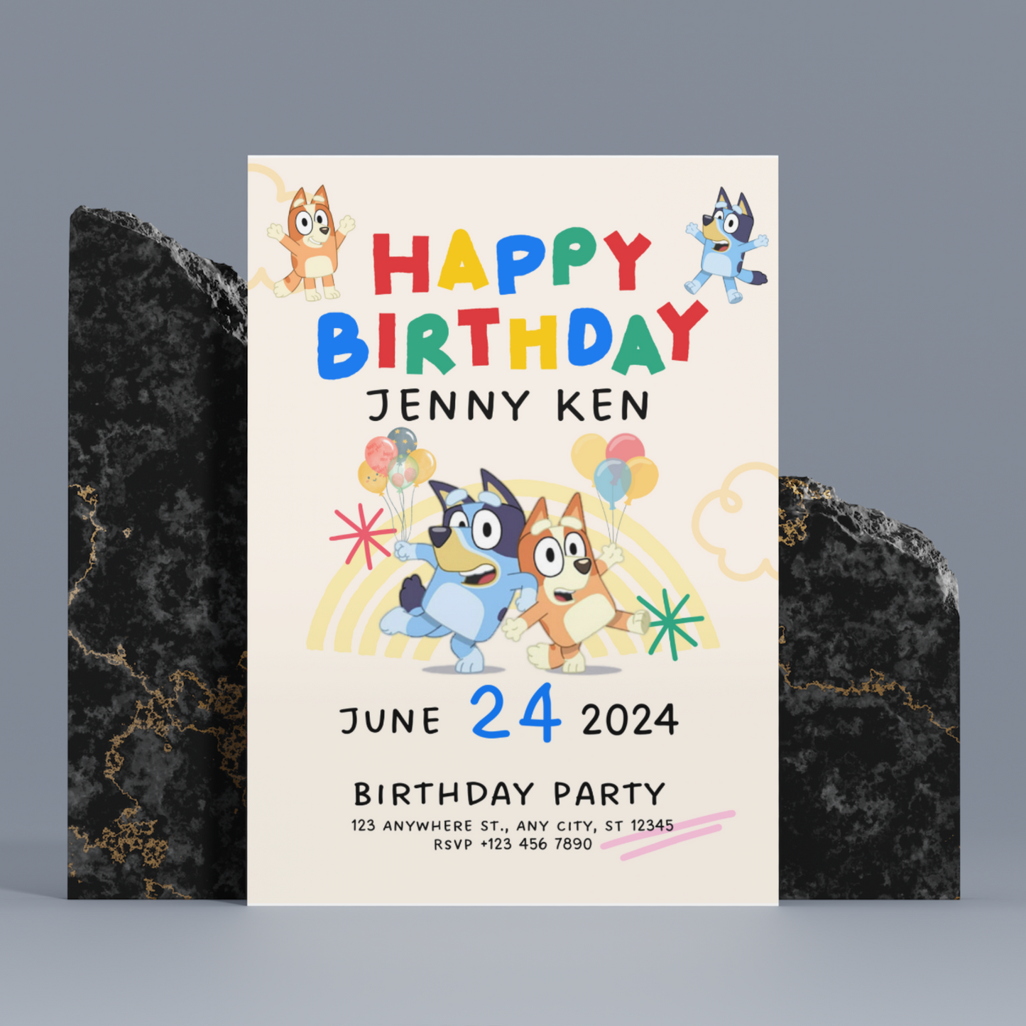 Bluey and Bingo Birthday Party Invitation Template