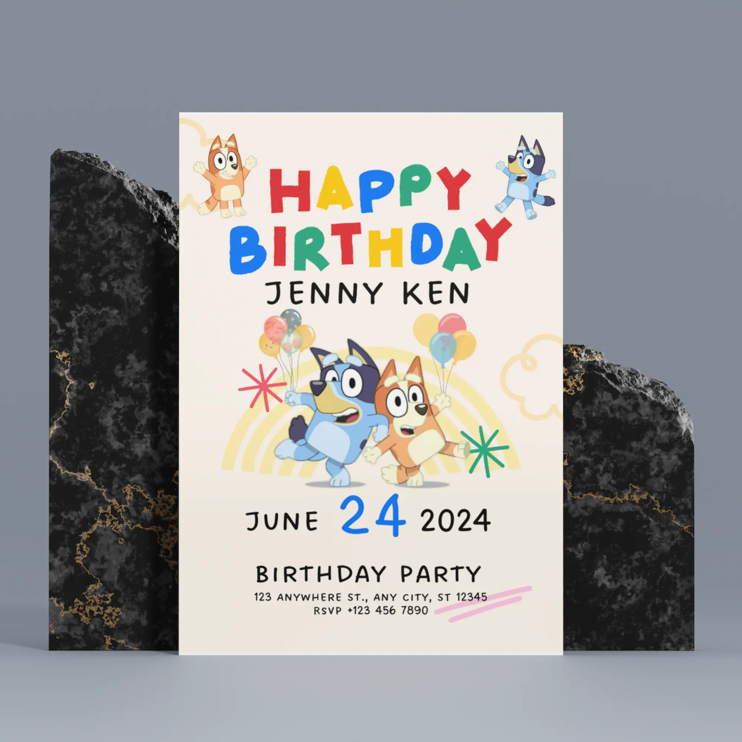 Bluey and Bingo Birthday Party Invitation Template - CreativeRino
