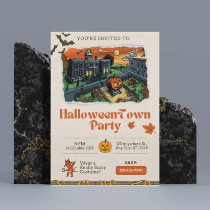 Halloweentown Party Invitation Template | Retro Halloweentown University Est 1998 - CreativeRino