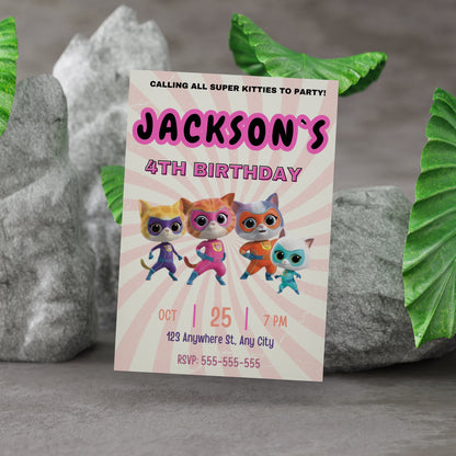 Superkitties Birthday Invitation Template - CreativeRino