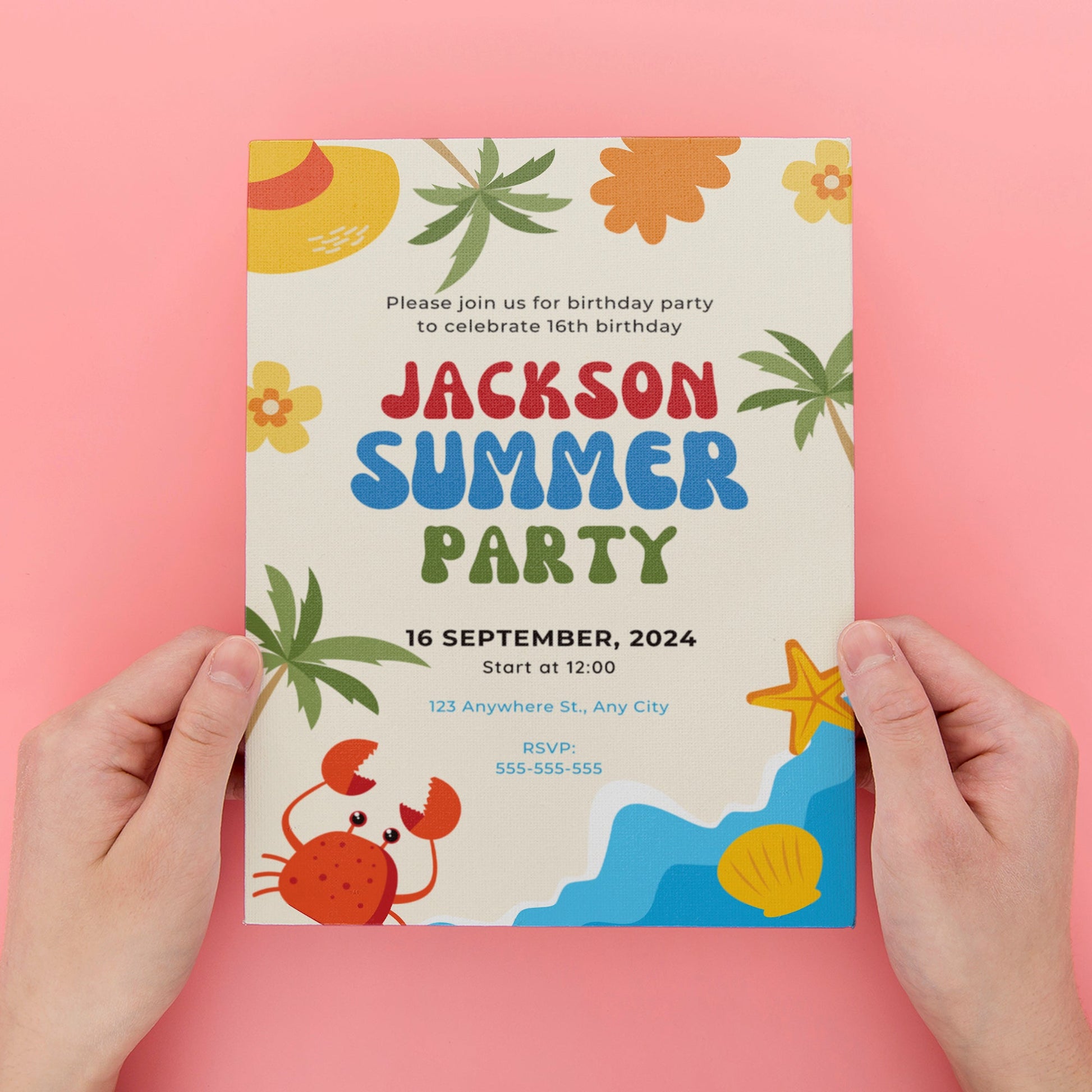 Summer Birthday Party Invitation | Summer Party Theme Invite Canva Template CreativeRino