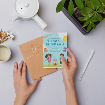 Dora and Diego Birthday Party Invitation Template - CreativeRino