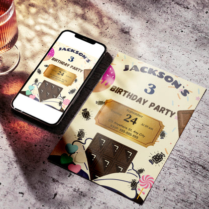 Chocolate Factory Golden Ticket Birthday Invitation Template - CreativeRino