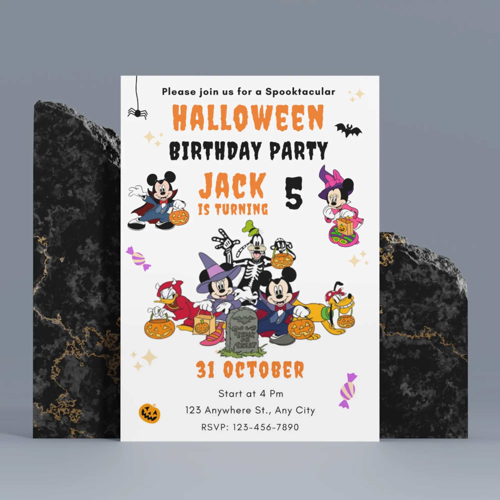 Spooktacular Mickey Mouse Halloween Birthday Invitation Template - CreativeRino