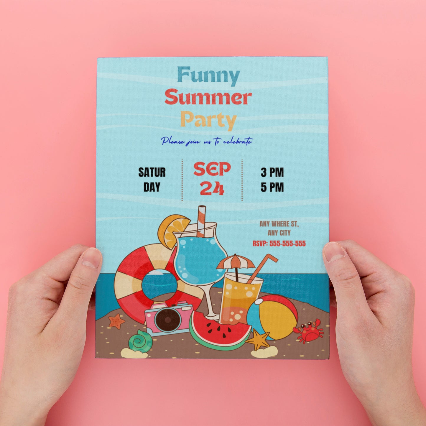 Funny Summer Party Invitation | Summer Party Invite Canva Template