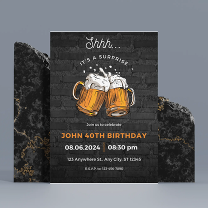 Beer Surprise Birthday Party Invitation Template - CreativeRino