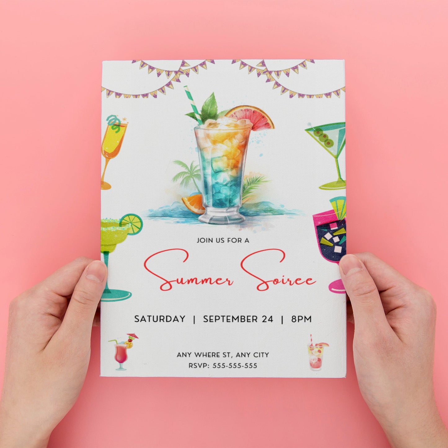 Summer Soiree Party Invitation | Cocktail Party Invite Canva Template CreativeRino