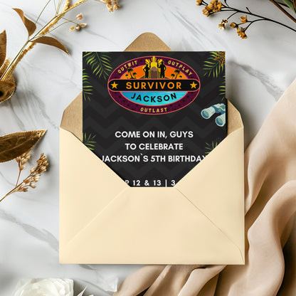 Explorer Adventure Survivor Birthday Invitation Template - CreativeRino