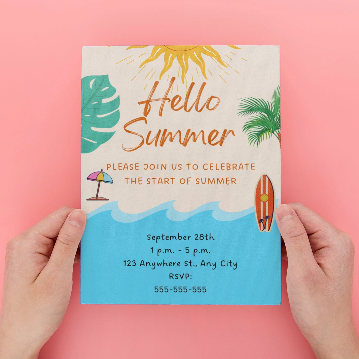 Hello Summer Party Invitation | Hello Summer Theme Invite Canva Template CreativeRino