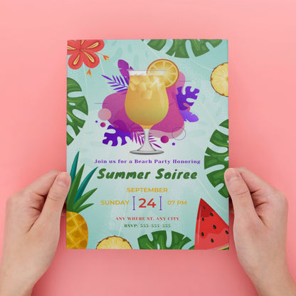 Summer Soiree Party Invite | Cocktail Party Invitation Canva Template CreativeRino