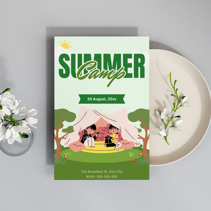 Summer Camp Invitation | Camping Invite Canva Template CreativeRino