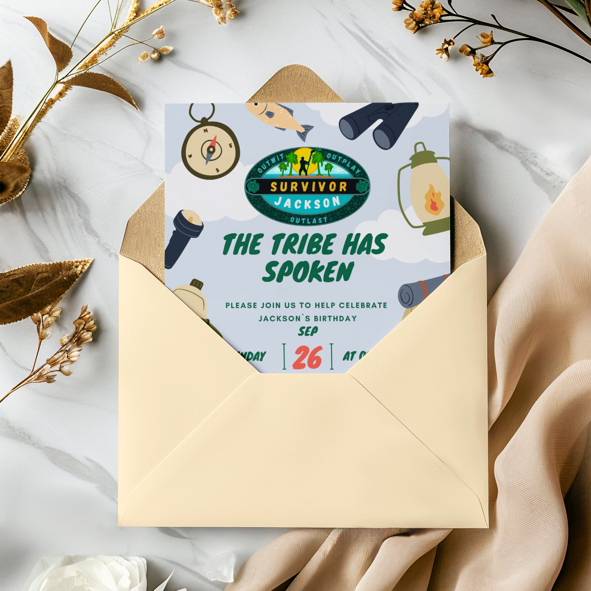 Explorer Adventure Survivor Birthday Invitation Template - CreativeRino