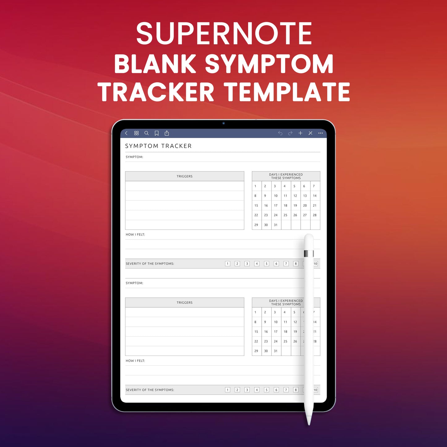 Supernote Blank Symptom Tracker Template Planner Template