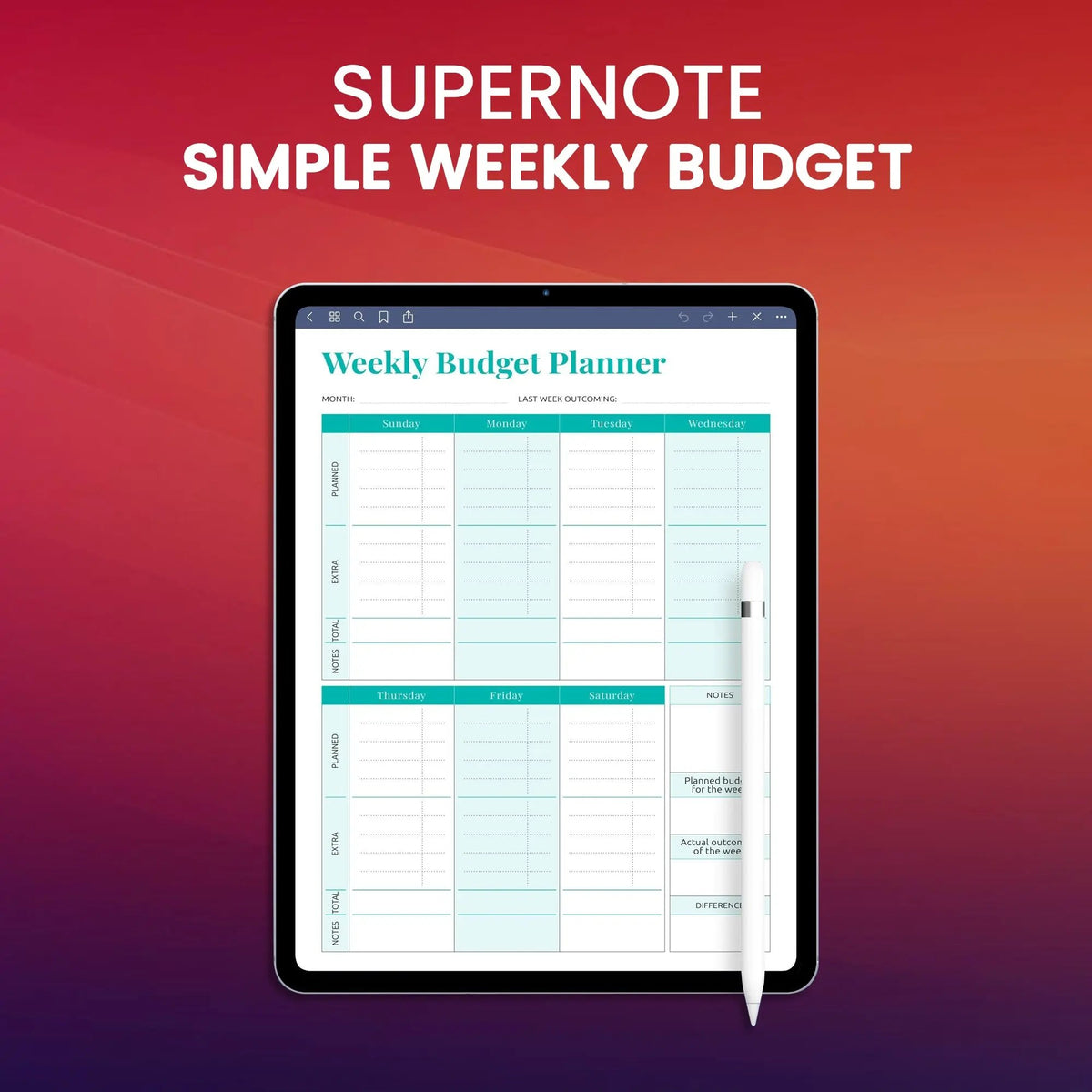 Supernote Simple Weekly Budget Template Planner Template – CreativeRino