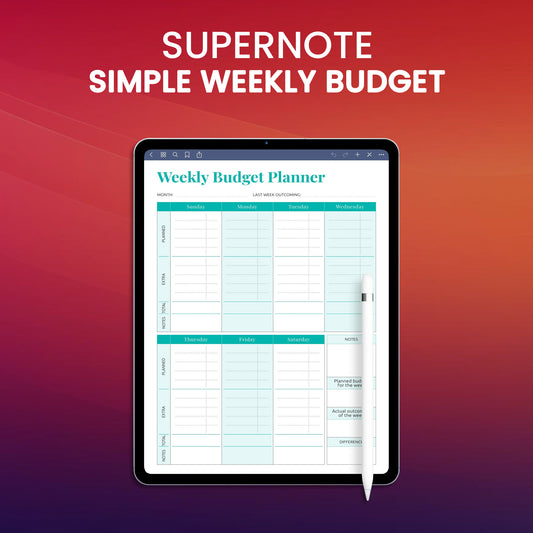 Supernote Simple Weekly Budget Template Planner Template