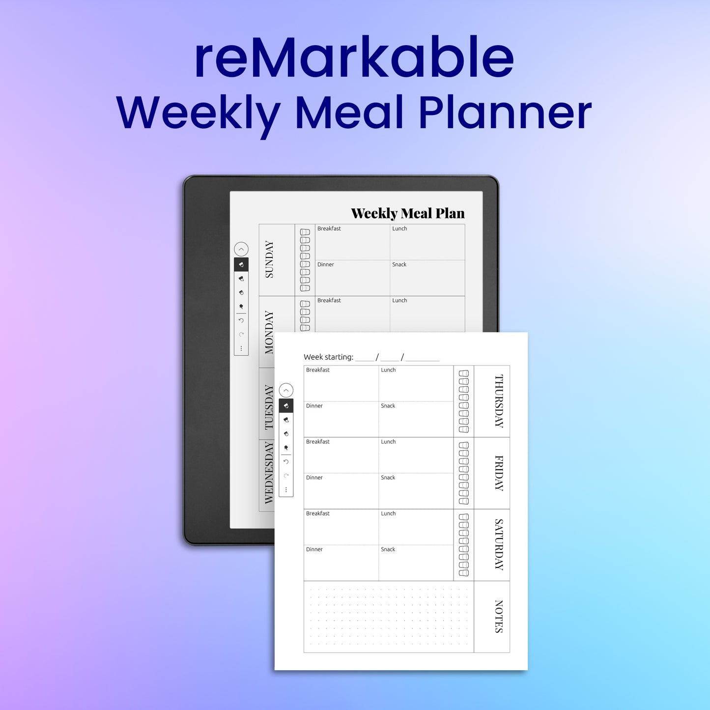 reMarkable 2 Weekly Meal Planner Template