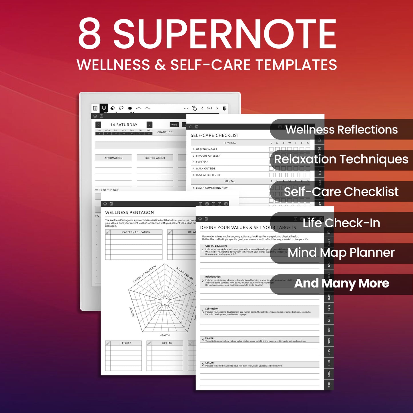 8 Supernote Wellness & Self-Care Templates Planner Template Bundle