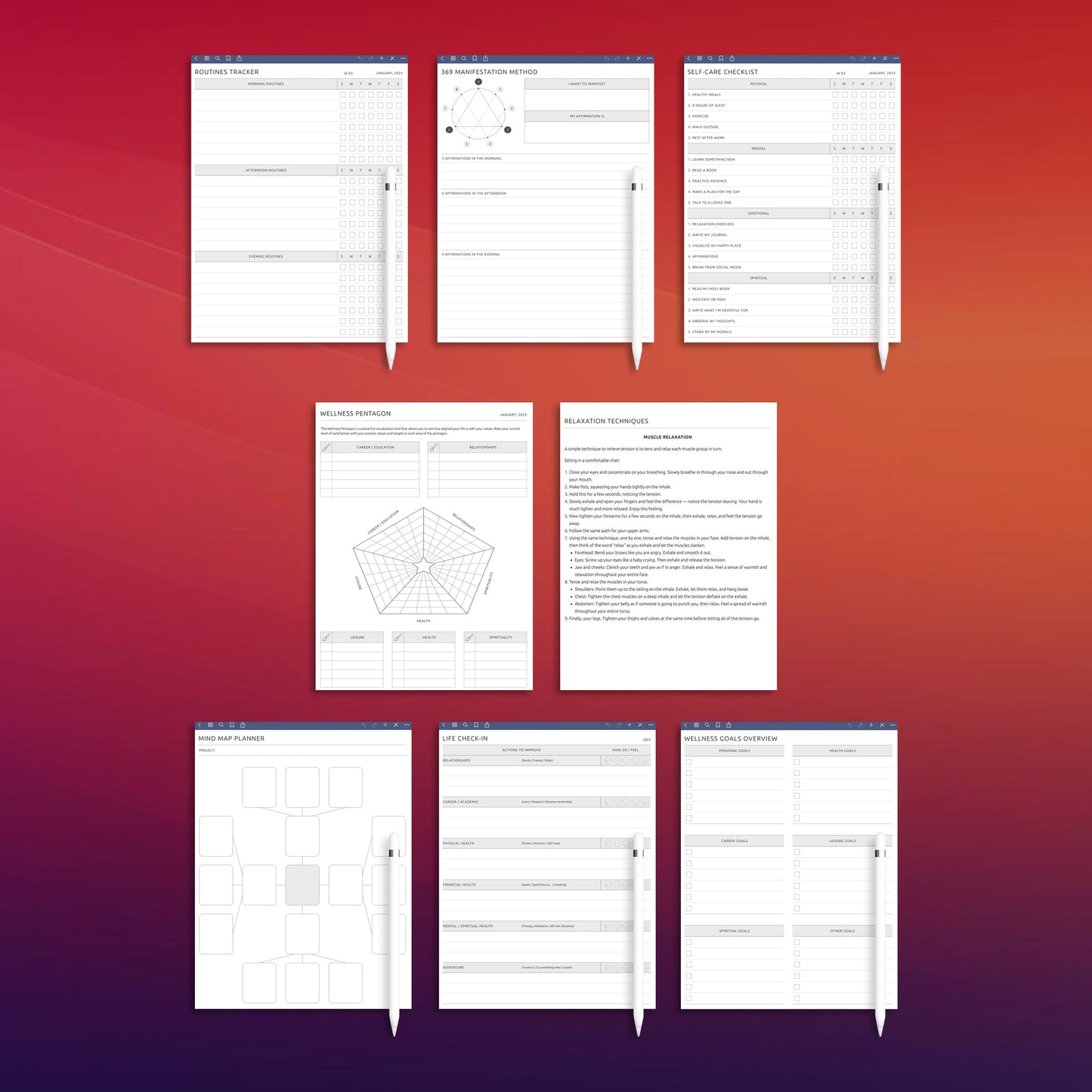 8 Supernote Wellness & Self-Care Templates Planner Template Bundle