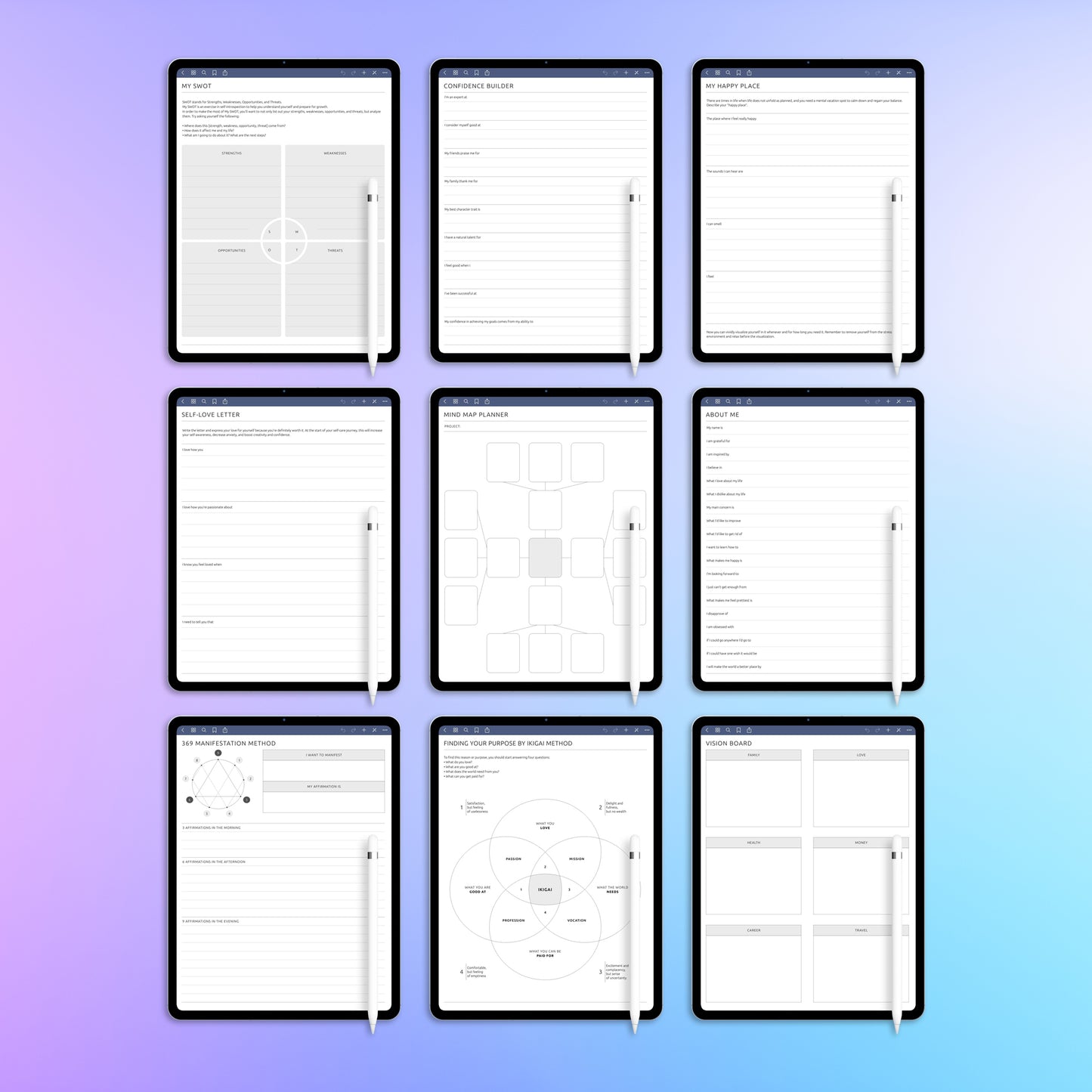 20 reMarkable 2 Wellness & Self-Care Planners Template Bundle