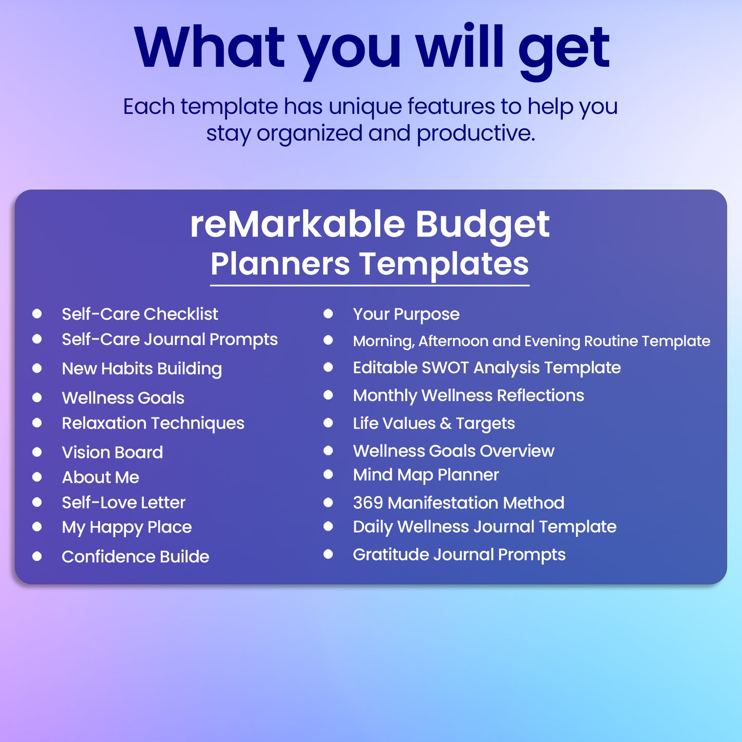 20 reMarkable 2 Wellness & Self-Care Planners Template Bundle