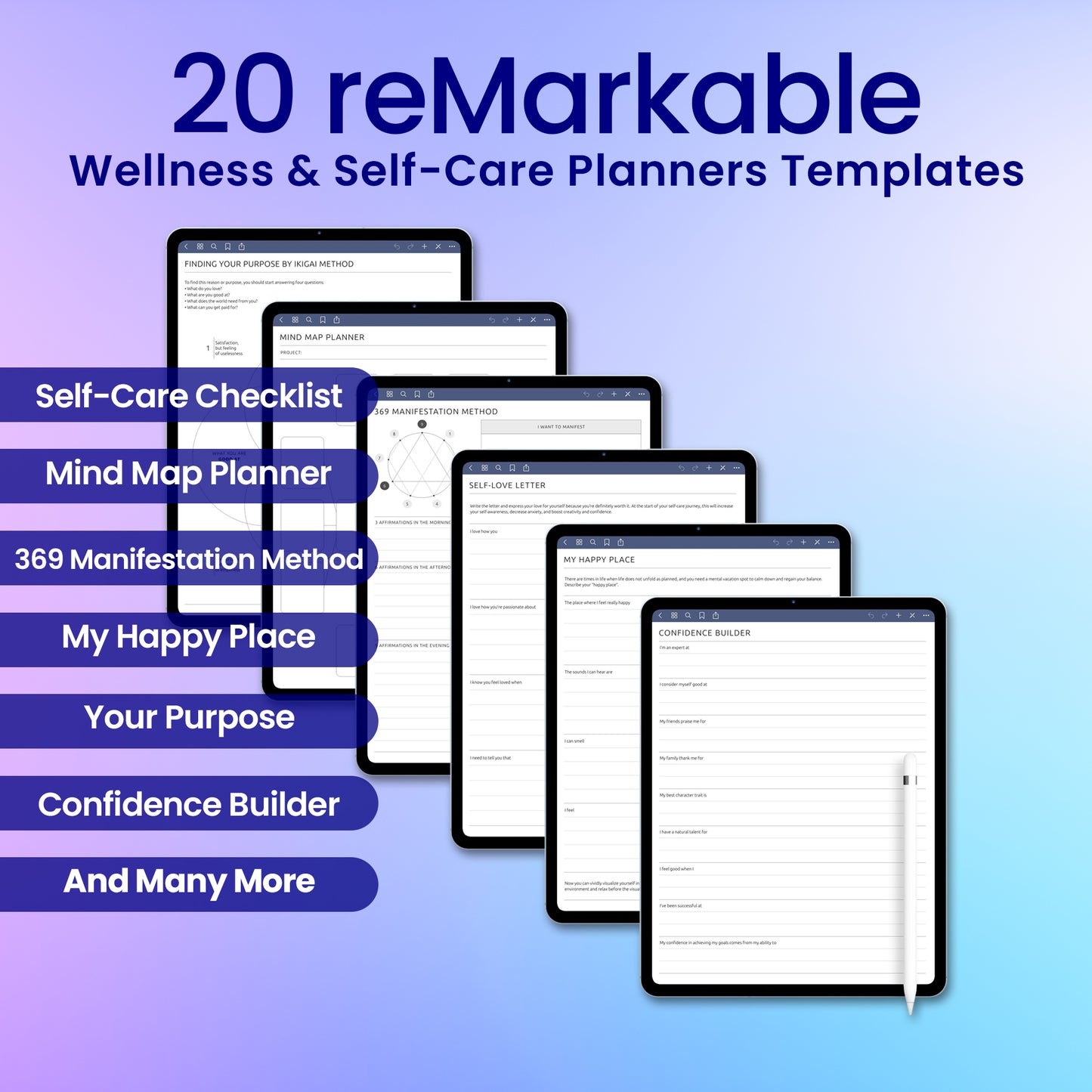 20 reMarkable 2 Wellness & Self-Care Planners Template Bundle