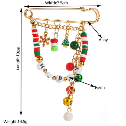 'HAPPY' Letter Christmas Fun Brooch | Alloy Bead & Jingle Bell Holiday Pin Jewelry eprolo