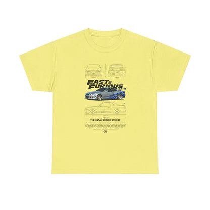 Fast & Furious Unisex Heavy Cotton Tee - Skyline GT-R 34 Graphic T-shirt - CreativeRino
