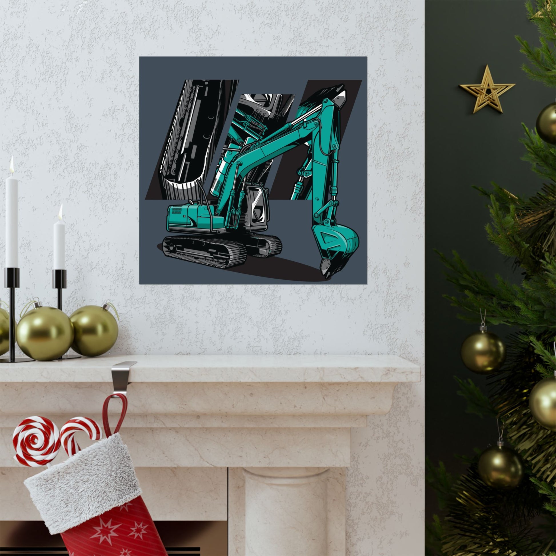 Excavator Matte Square Poster - Construction Art for Home & Office Decor - CreativeRino