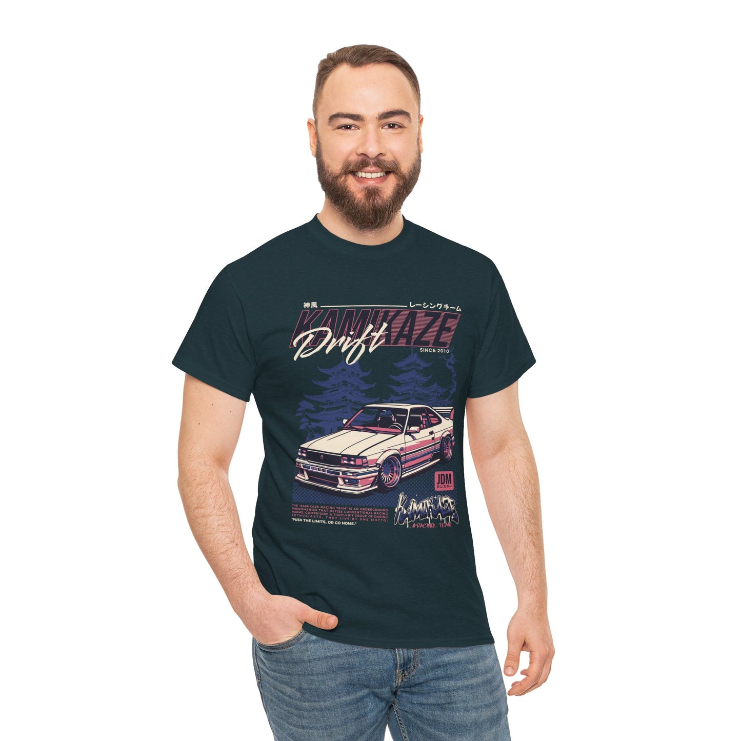 Retro Drift Car Tee - Unisex Heavy Cotton T-Shirt - CreativeRino