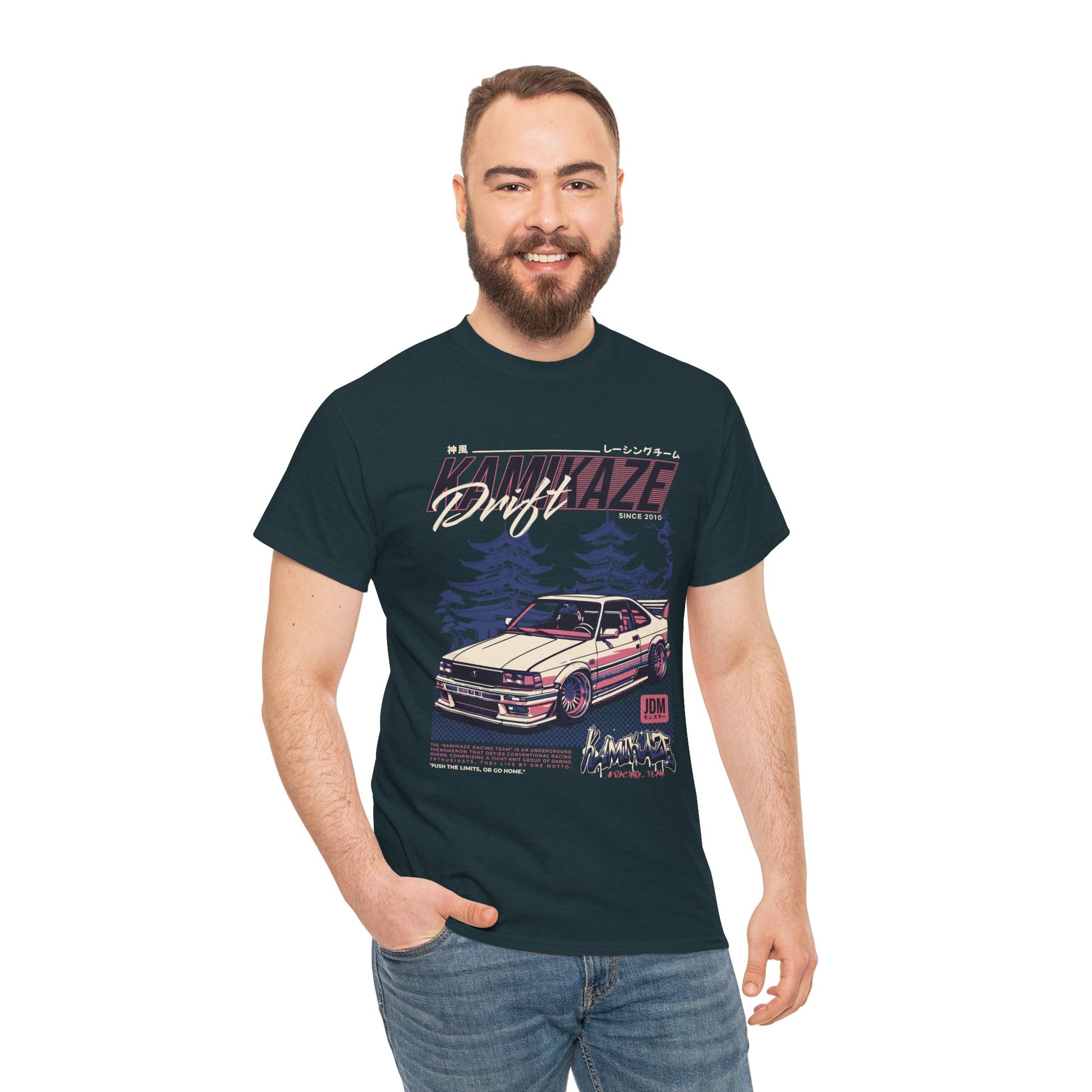 Retro Drift Car Tee - Unisex Heavy Cotton T-Shirt - CreativeRino