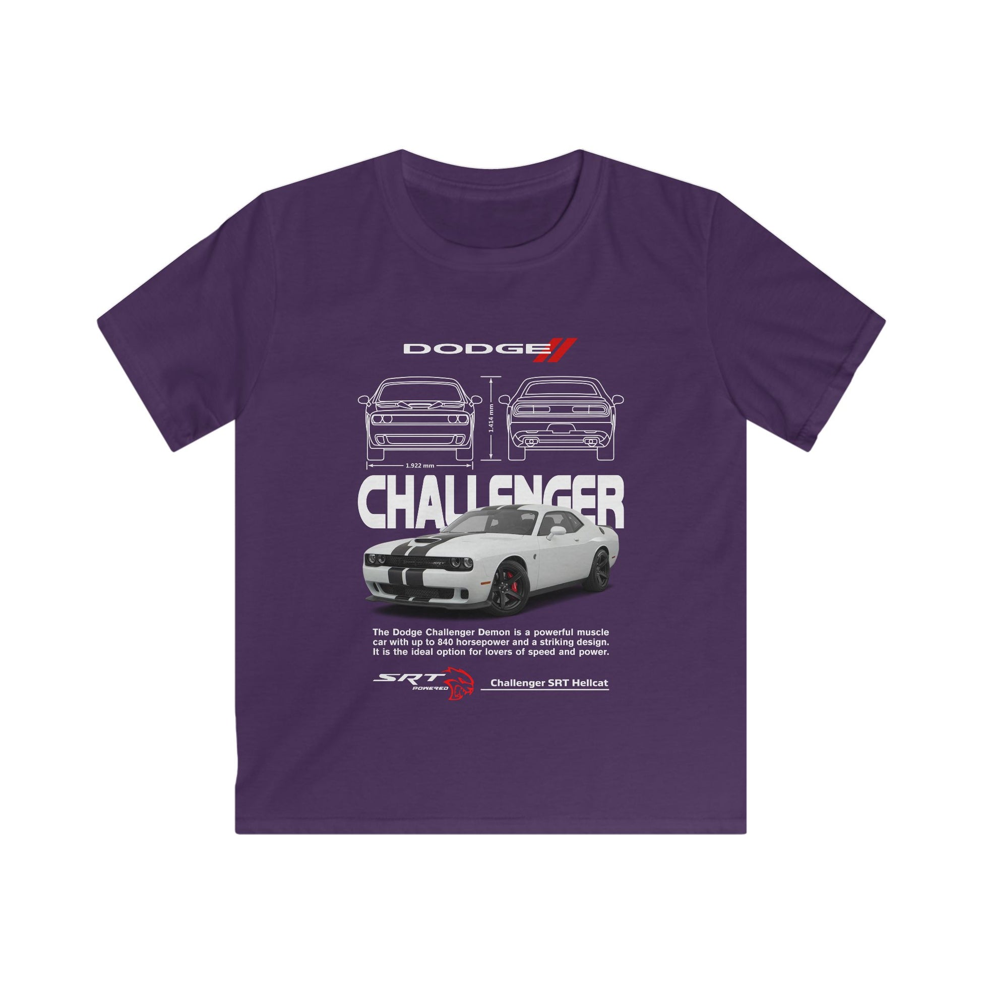 Dodge Challenger Kids Tee - Cool Car Graphic Black Softstyle T-shirt - CreativeRino