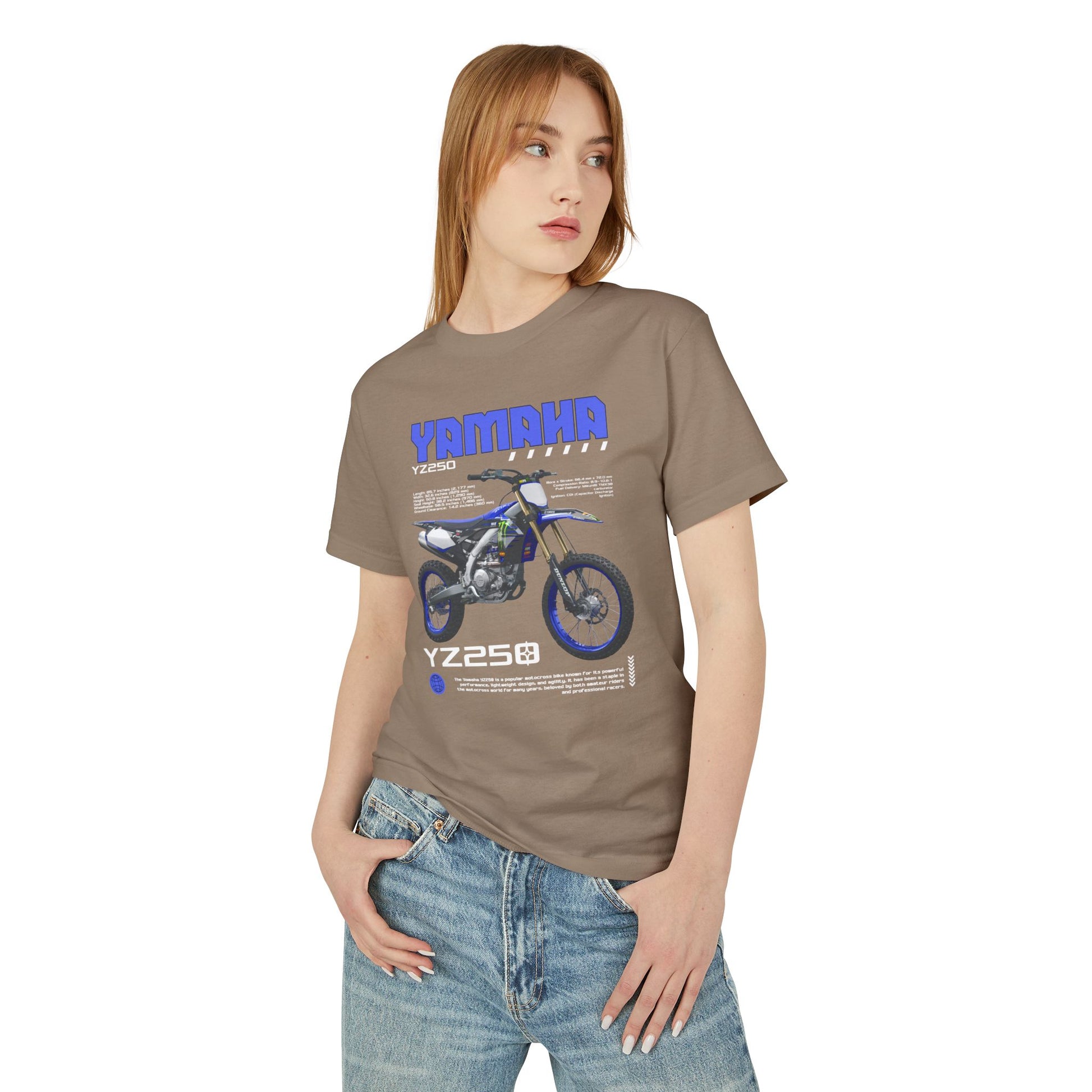 Yamaha YZ250 Heavyweight Cotton Tee - Motorcycle Graphic T-Shirt for Bikers - CreativeRino
