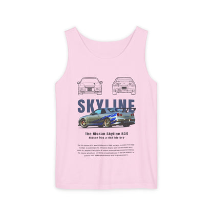 Nissan Skyline Garment-Dyed Tank Top - Vintage Car Enthusiast T-shirt - CreativeRino