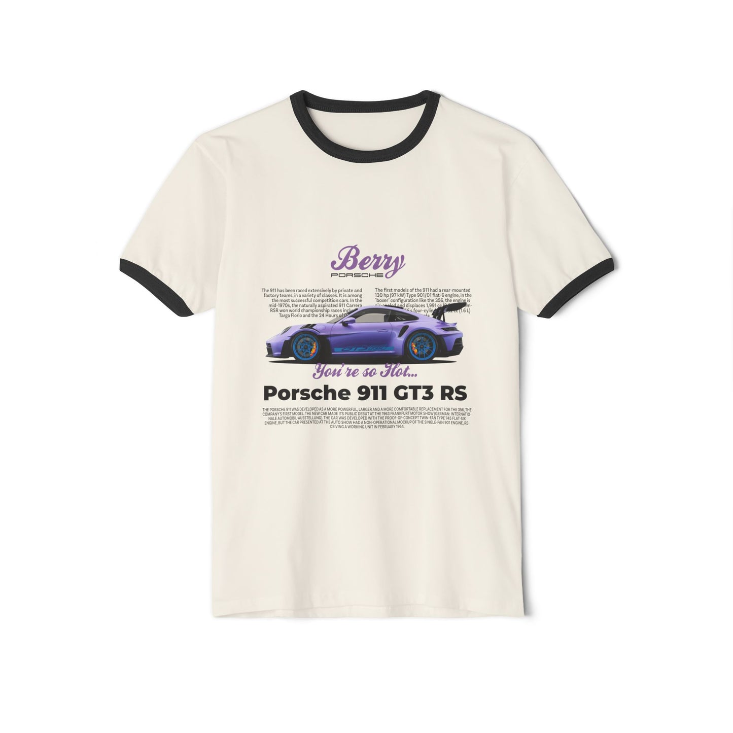 Porsche Berry Unisex Cotton Ringer T-Shirt - Porsche 911 GT3 RS Design, Car Enthusiast Gift - CreativeRino