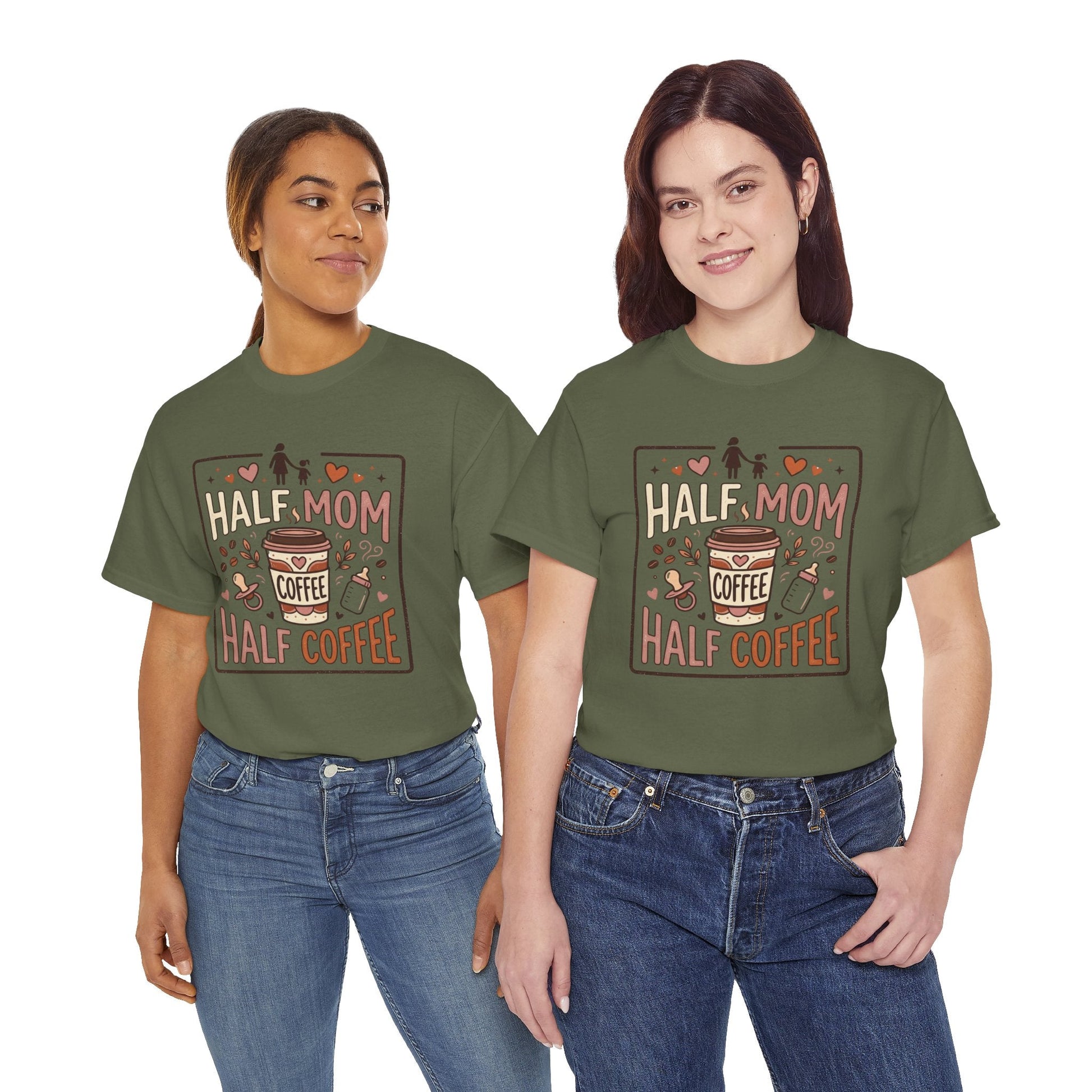 Half Mom Half Coffee T‑Shirt – Funny Mom Coffee Tee Printify