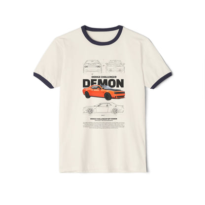 Dodge Challenger Demon Unisex Cotton Ringer T-Shirt | Automotive Enthusiast Tee - CreativeRino