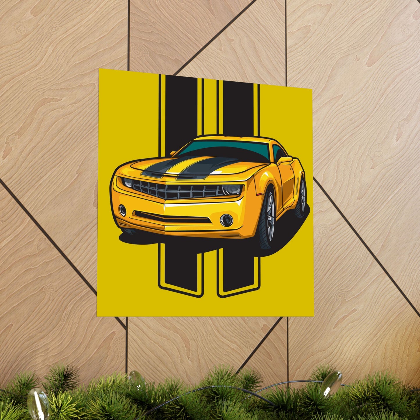 Yellow Sports Car Chevrolet Camaro Matte Vertical Poster - Car Enthusiast Decor - CreativeRino