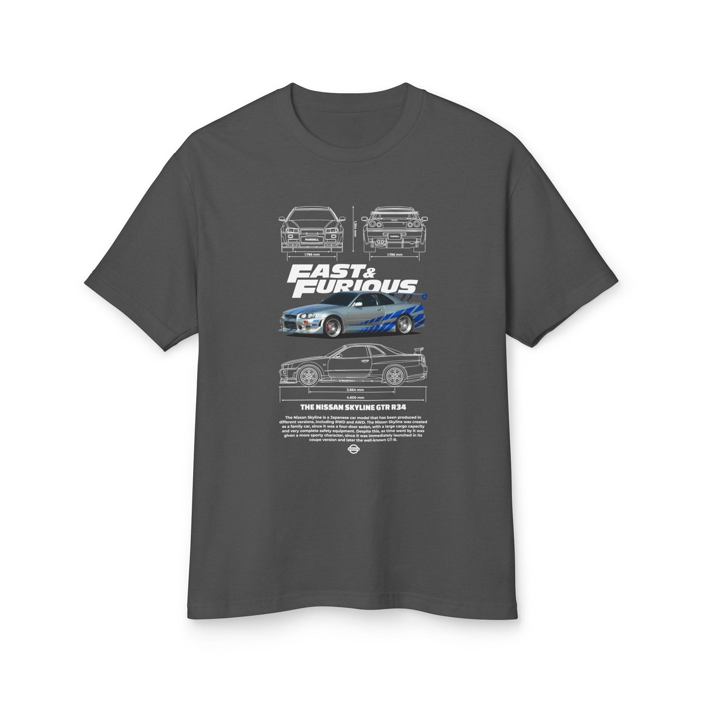 Fast & Furious Heavyweight Cotton Tee - Nissan Skyline GT-R 34 Graphic T-Shirt for Car Enthusiasts - CreativeRino