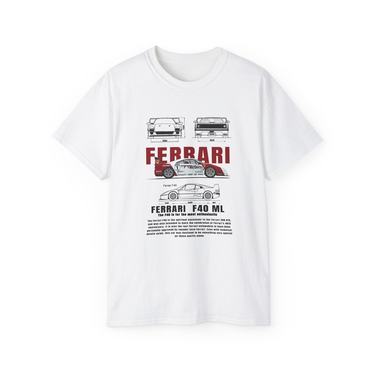 Ferrari F40 Multi-Graphic Unisex Ultra Cotton Tee | Car Enthusiast Gift T-shirt - CreativeRino