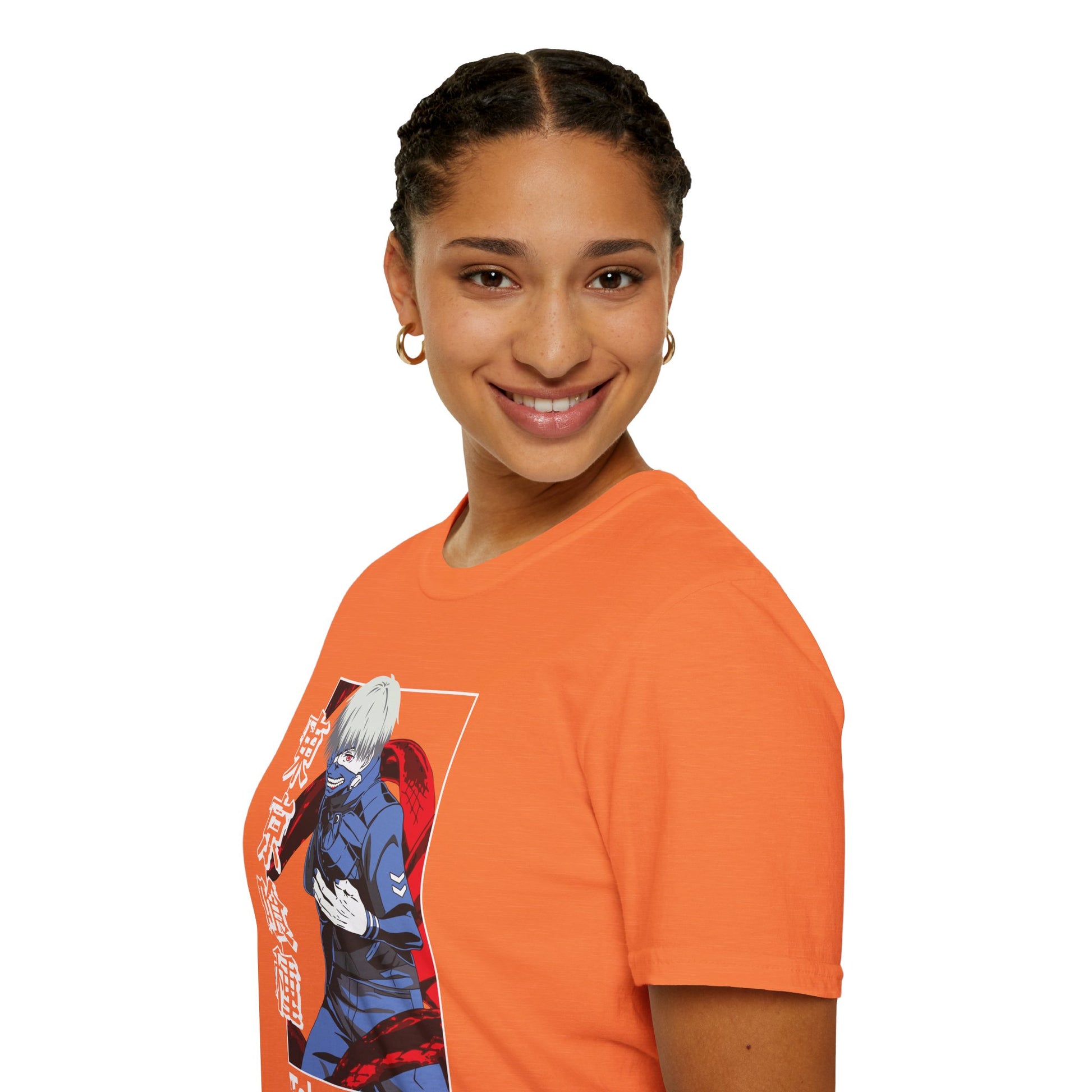 Anime-Inspired Tokyo Ghoul Unisex Softstyle T-shirt - Anime Cool Character Design - CreativeRino