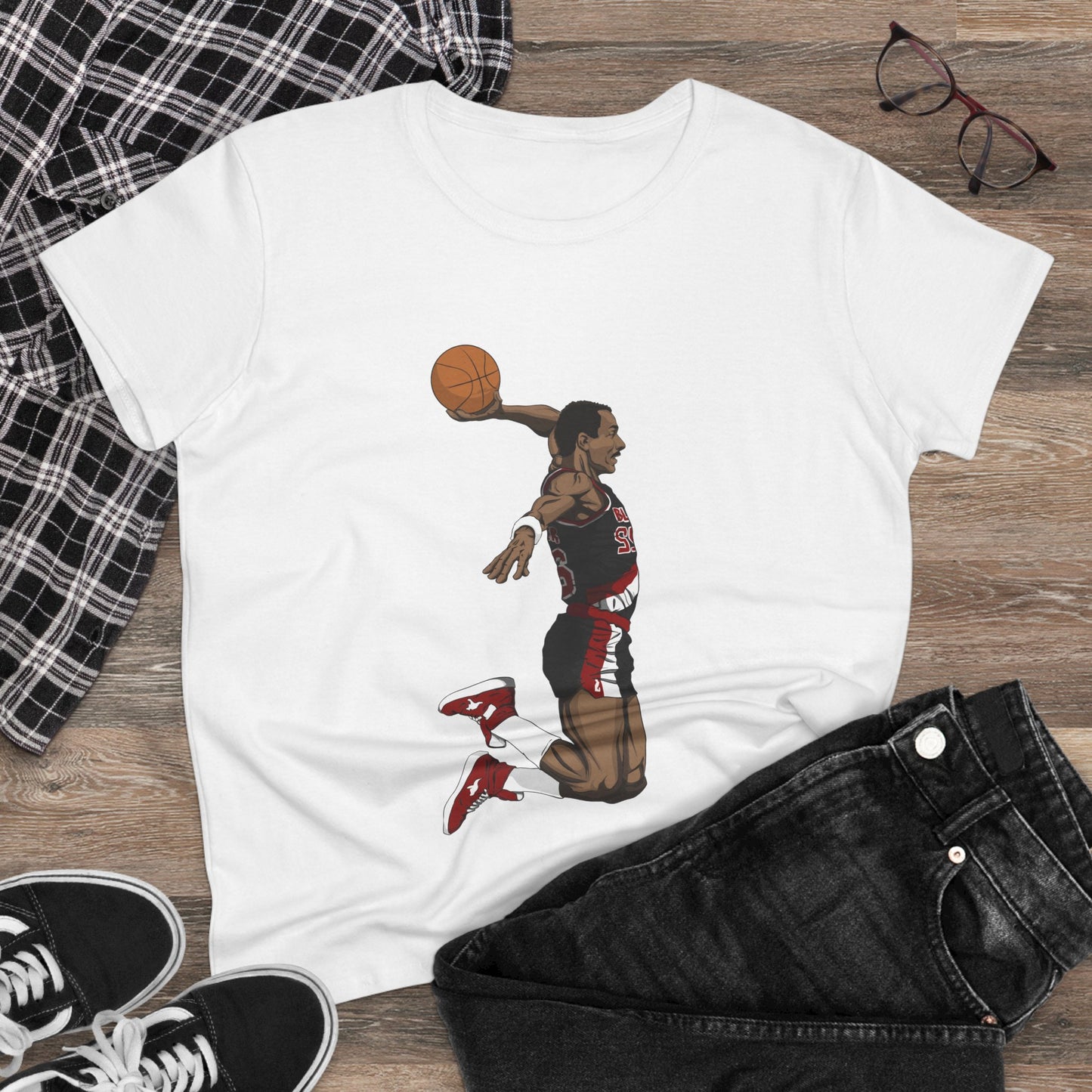 Women's Midweight Cotton Clyde Drexler Basketball Tee - Perfect T-shirt for Sports Fans - CreativeRino