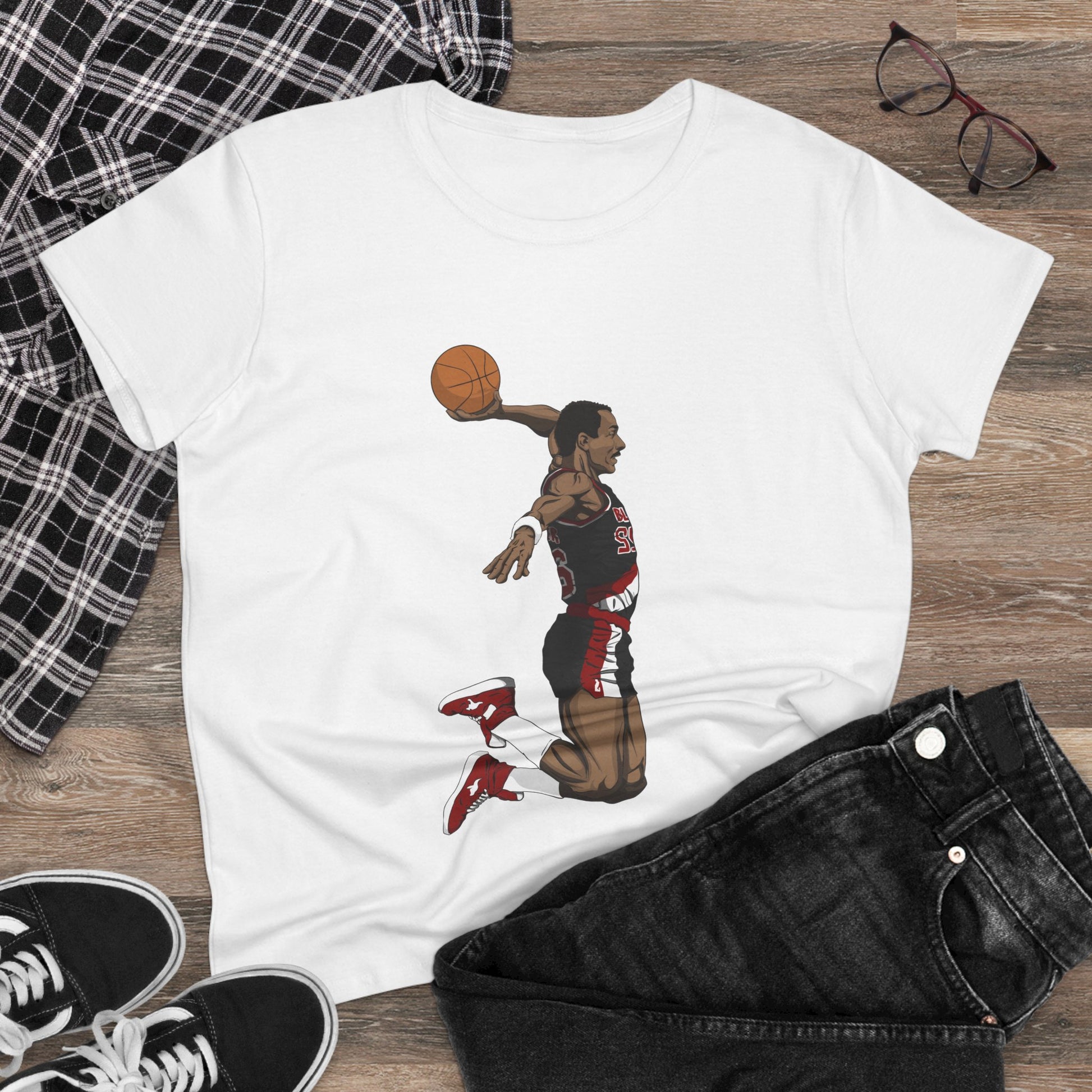 Women's Midweight Cotton Clyde Drexler Basketball Tee - Perfect T-shirt for Sports Fans - CreativeRino